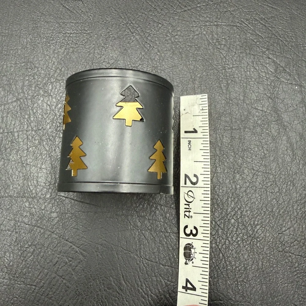 Set of 4 Christmas Tree Cutout Metal Napkin Rings Black and Gold Holiday Decor